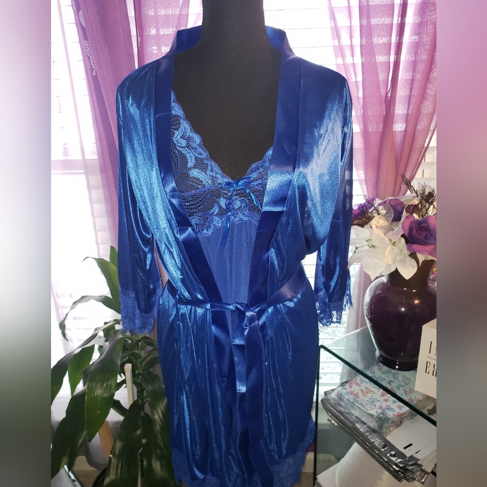 Women's 3 Piece Chemise & Robe & Matching Thong Lingerie Set (L) NWOT